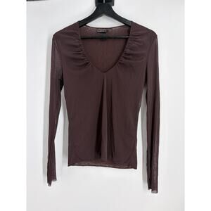 Vivienne Tam Sheer Ruched Mesh Top Women’s Size Small Brown Fairy Grunge 1275